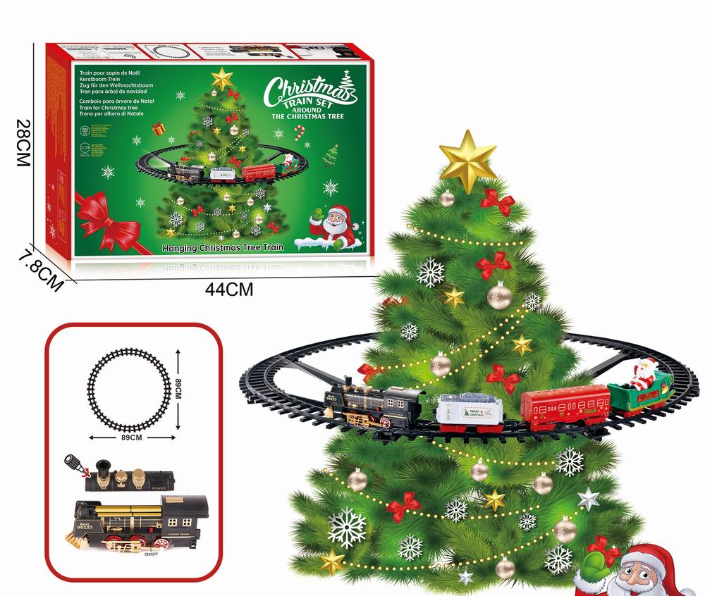 Trenulet Muzical pentru Bradul de Craciun cu Locomotiva si 3 Vagoane