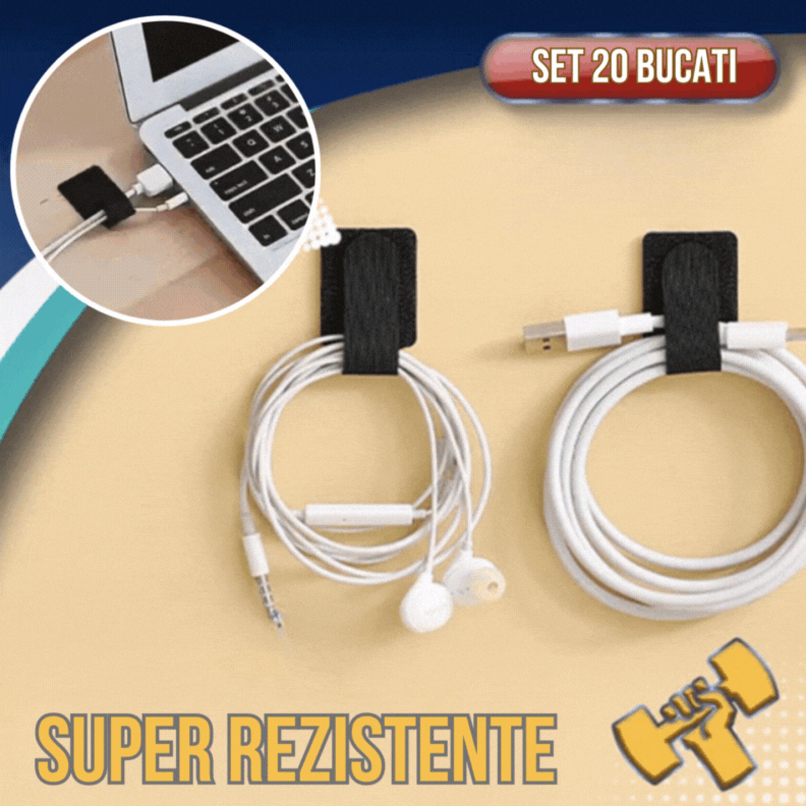 Set 20 Organizatoare cu Autoadeziv pentru Cabluri