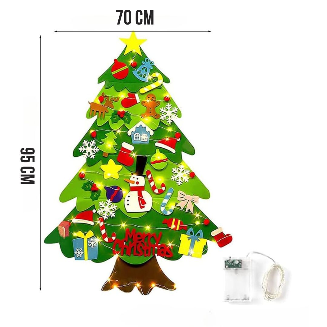 Brad de Craciun din Fetru cu Ornamente Detasabile si Instalatie LED pentru Copii