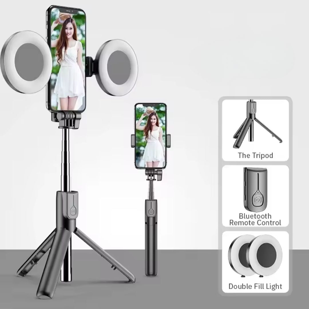 Selfie stick wireless cu trepied si ring light