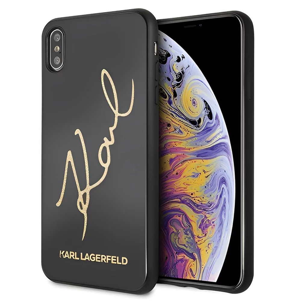 Husa Karl Lagerfeld - Signature KARL neagra cu sclipici pentru iPhone