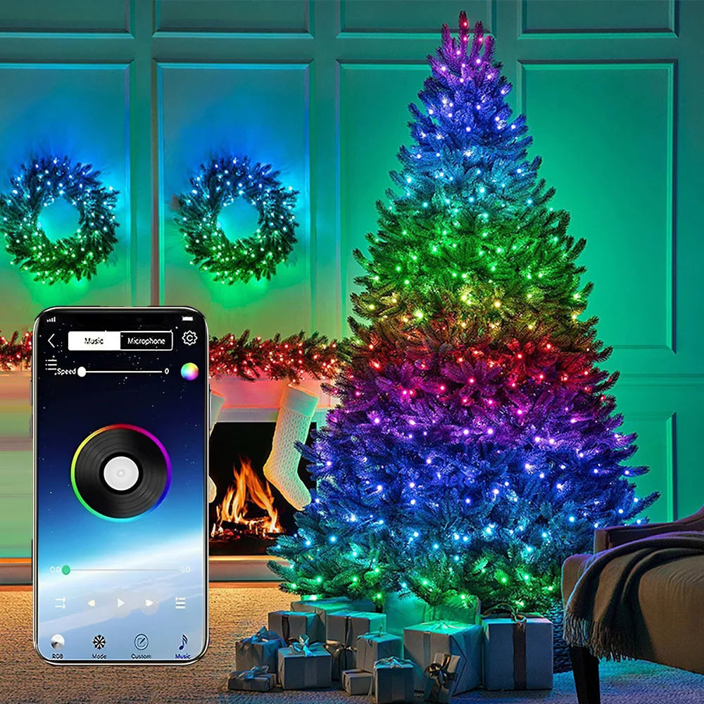 Instalatie de Craciun RGB cu Control Bluetooth prin Aplicatie 100 LED-uri 10m