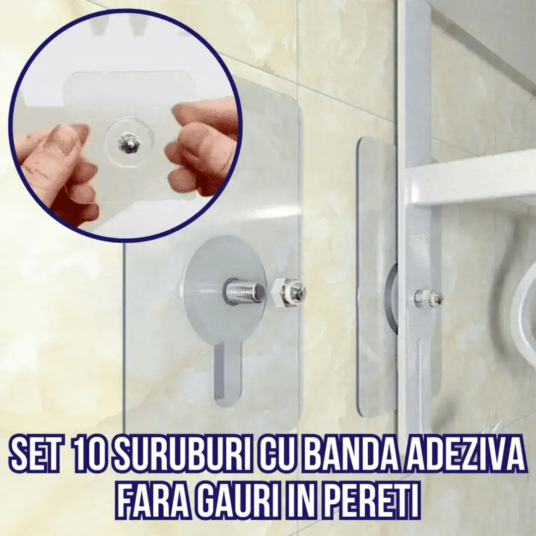 Set 10 SURUBURI cu Banda Adeziva - Fara Gauri in Pereti