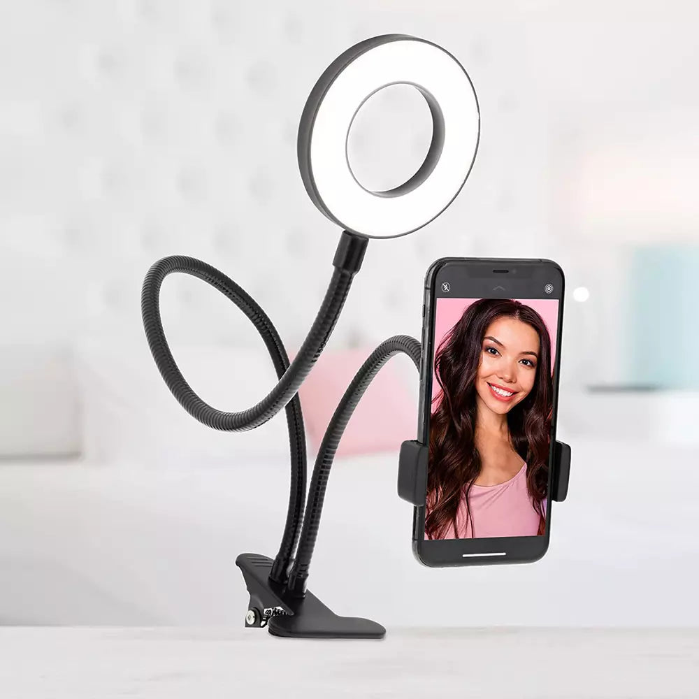 Set lampa circulara de masa cu clema tip ringlight + suport flexibil de telefon