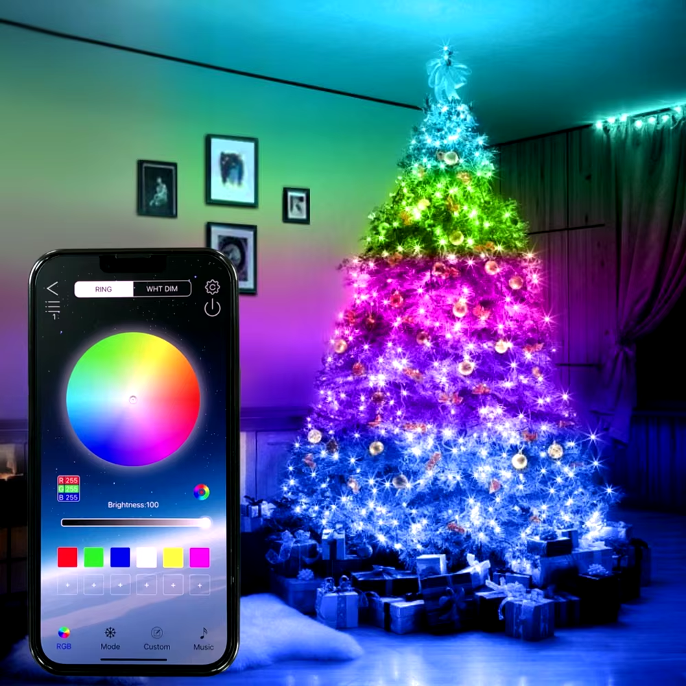 Instalatie de Craciun RGB cu Control Bluetooth prin Aplicatie 100 LED-uri 10m