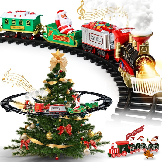 Trenulet Muzical pentru Bradul de Craciun cu Locomotiva si 3 Vagoane