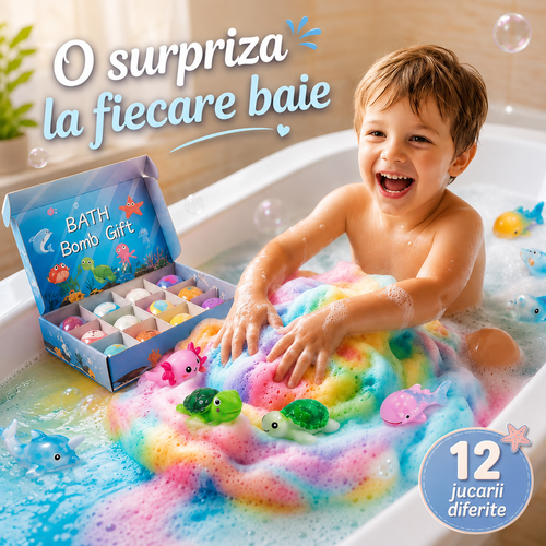 Set 12 Bile Magice de Baie Efervescente, cu Jucarie Surpriza in Fiecare