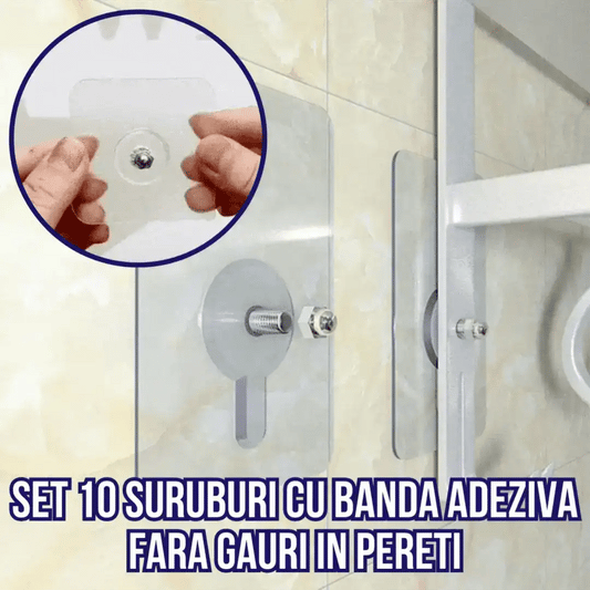 Set 10 SURUBURI cu Banda Adeziva - Fara Gauri in Pereti
